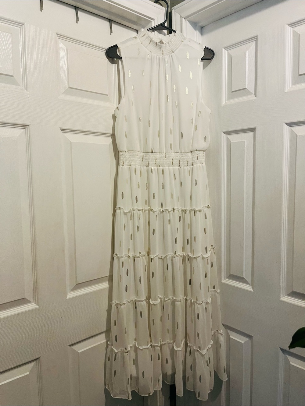 Sam&Jess White Maxi Dress with Gold Dot Accents